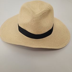 J. Crew Factory Straw Hat with Black Ribbon Detail